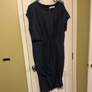 Abode Navy Sparkle Midi Dress with Gathered Waist and mess peekaboo